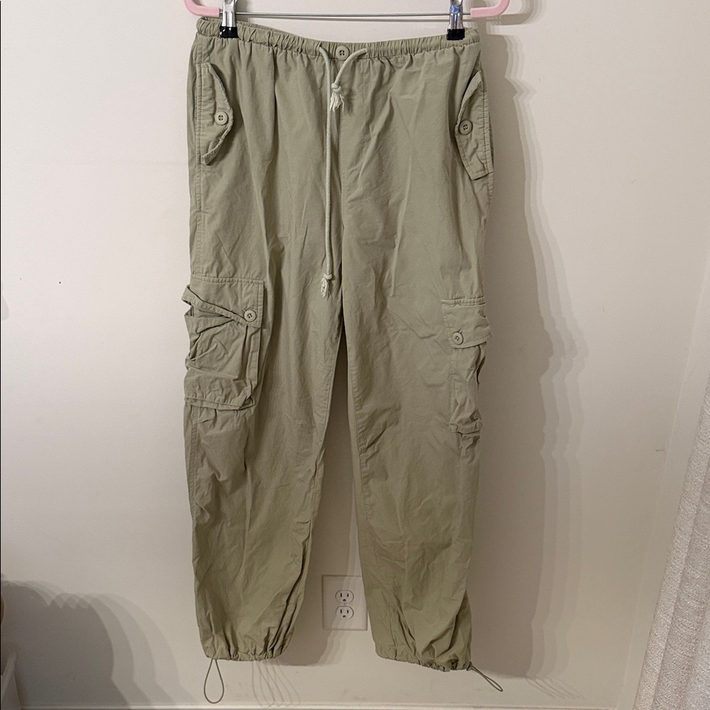 Papermoon Light Olive Cargo Joggers with Drawstring Waist